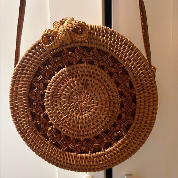 Woven Round Straw Crossbody Bag - Brown - Picture 3 of 5